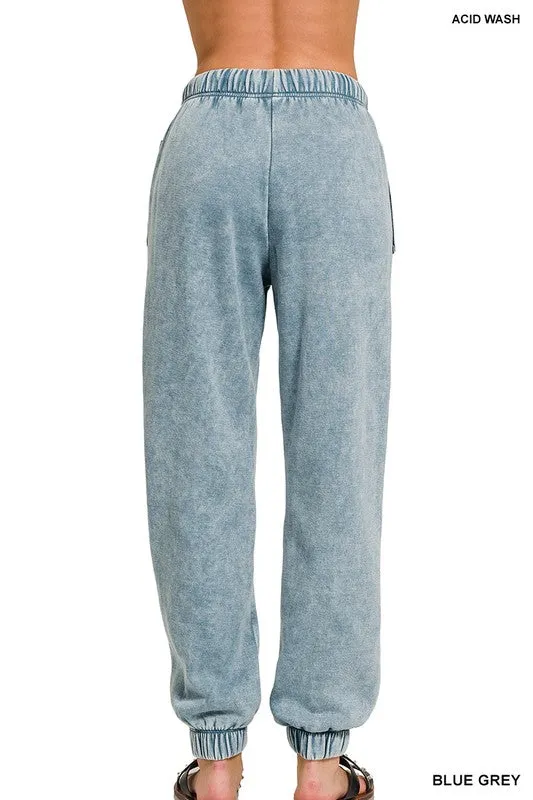 Acid Wash Fleece Sweatpants with Pockets