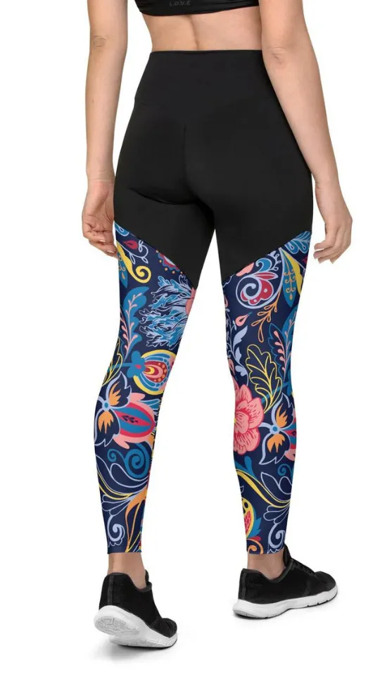 Art Deco Floral Compression Leggings