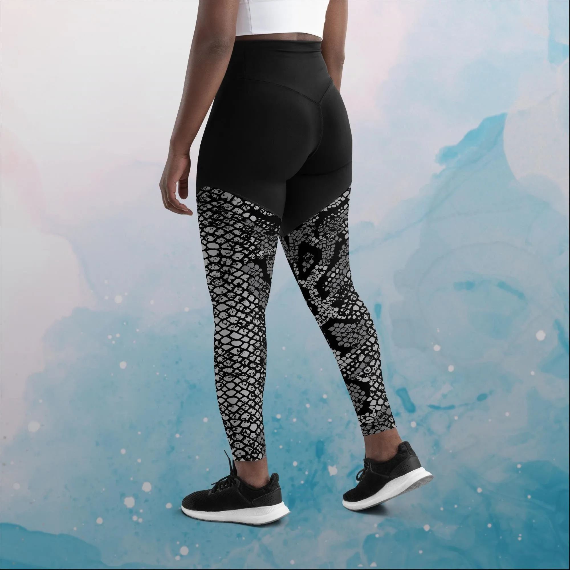 Black Snake Skin Print Womens Compression Sports Leggings