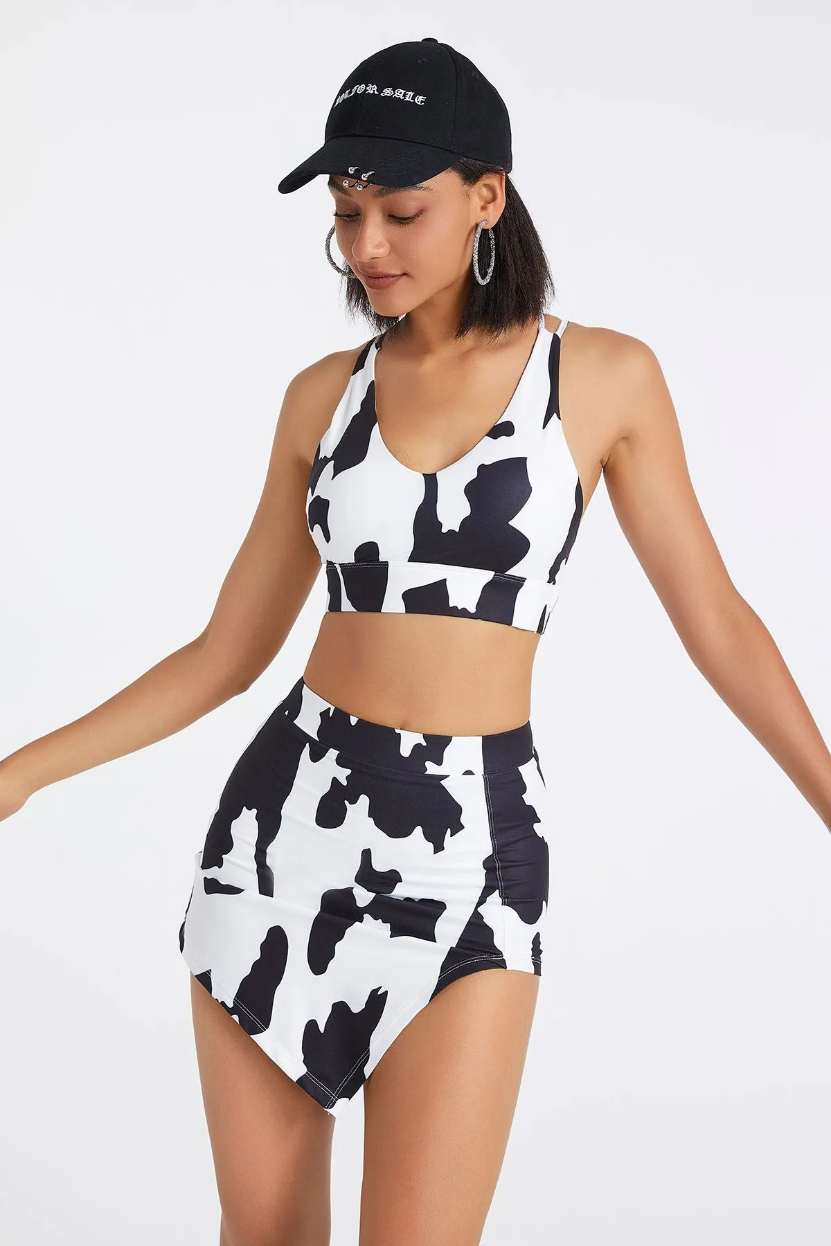 Cow Print Strappy Sports Bra