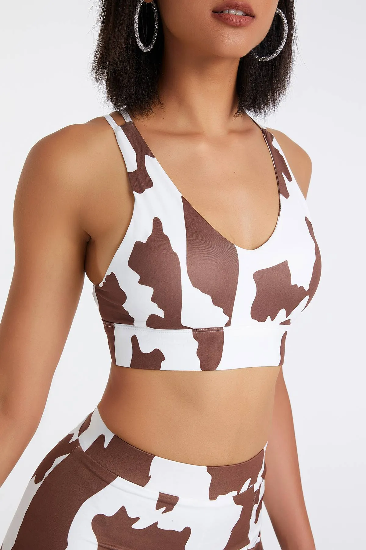 Cow Print Strappy Sports Bra