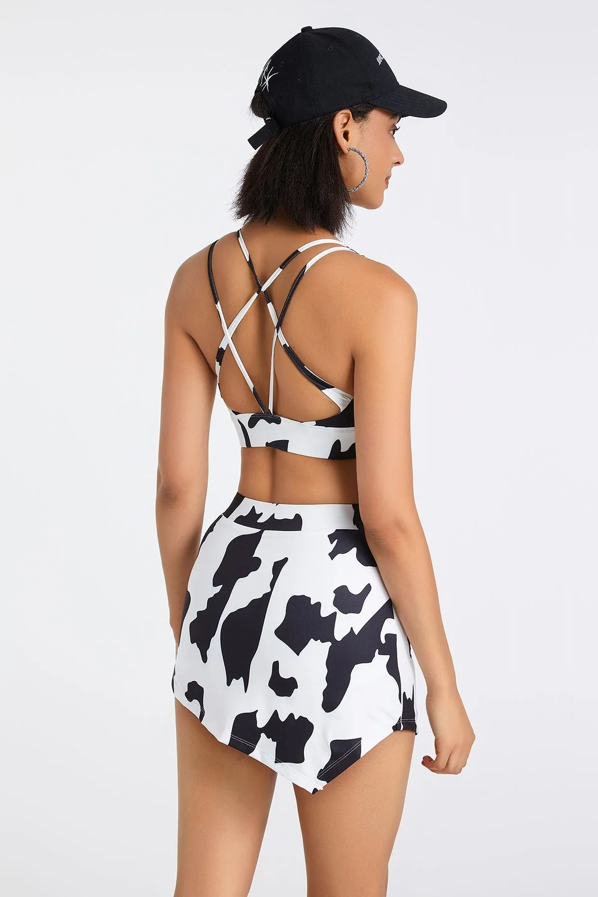 Cow Print Strappy Sports Bra