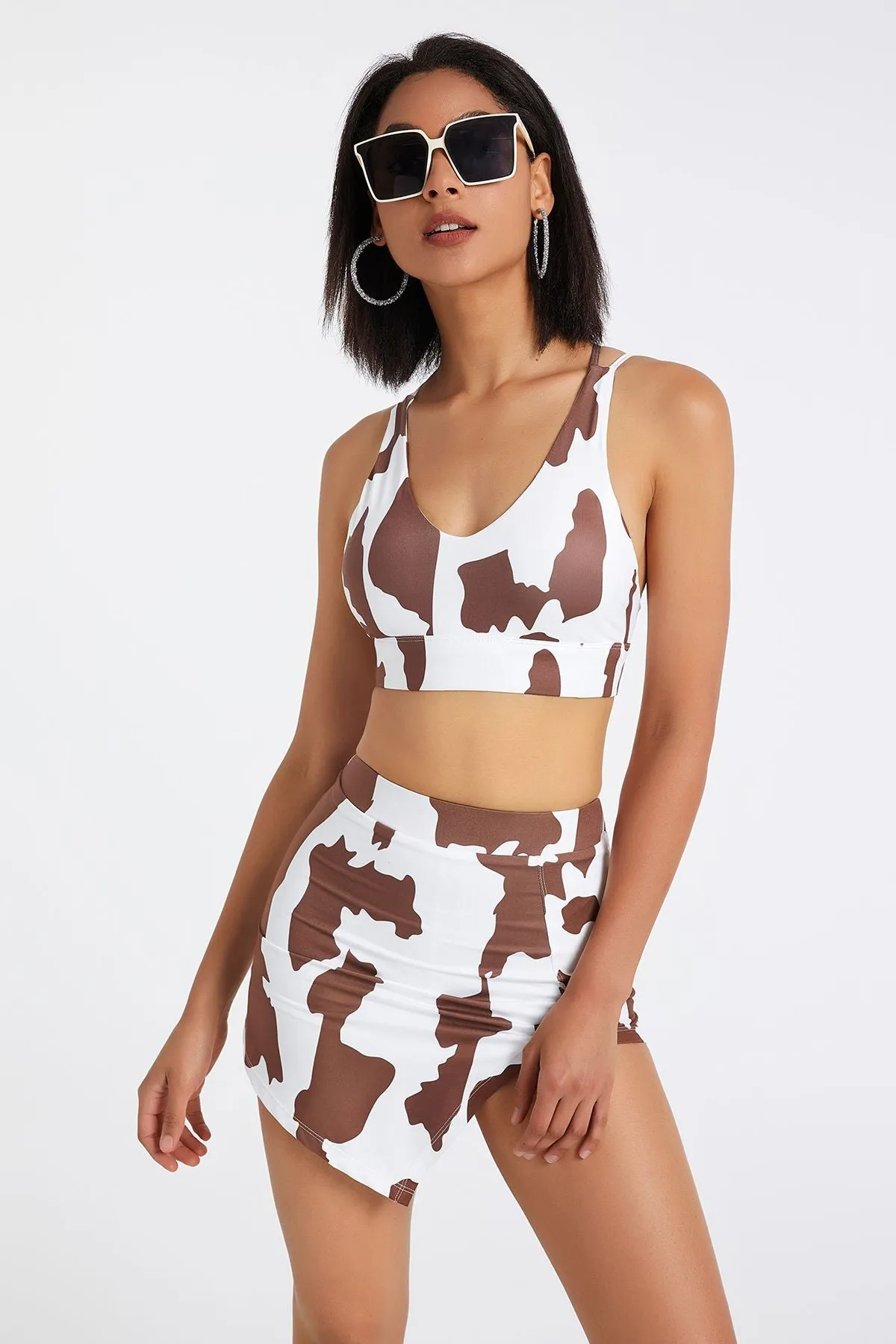 Cow Print Strappy Sports Bra