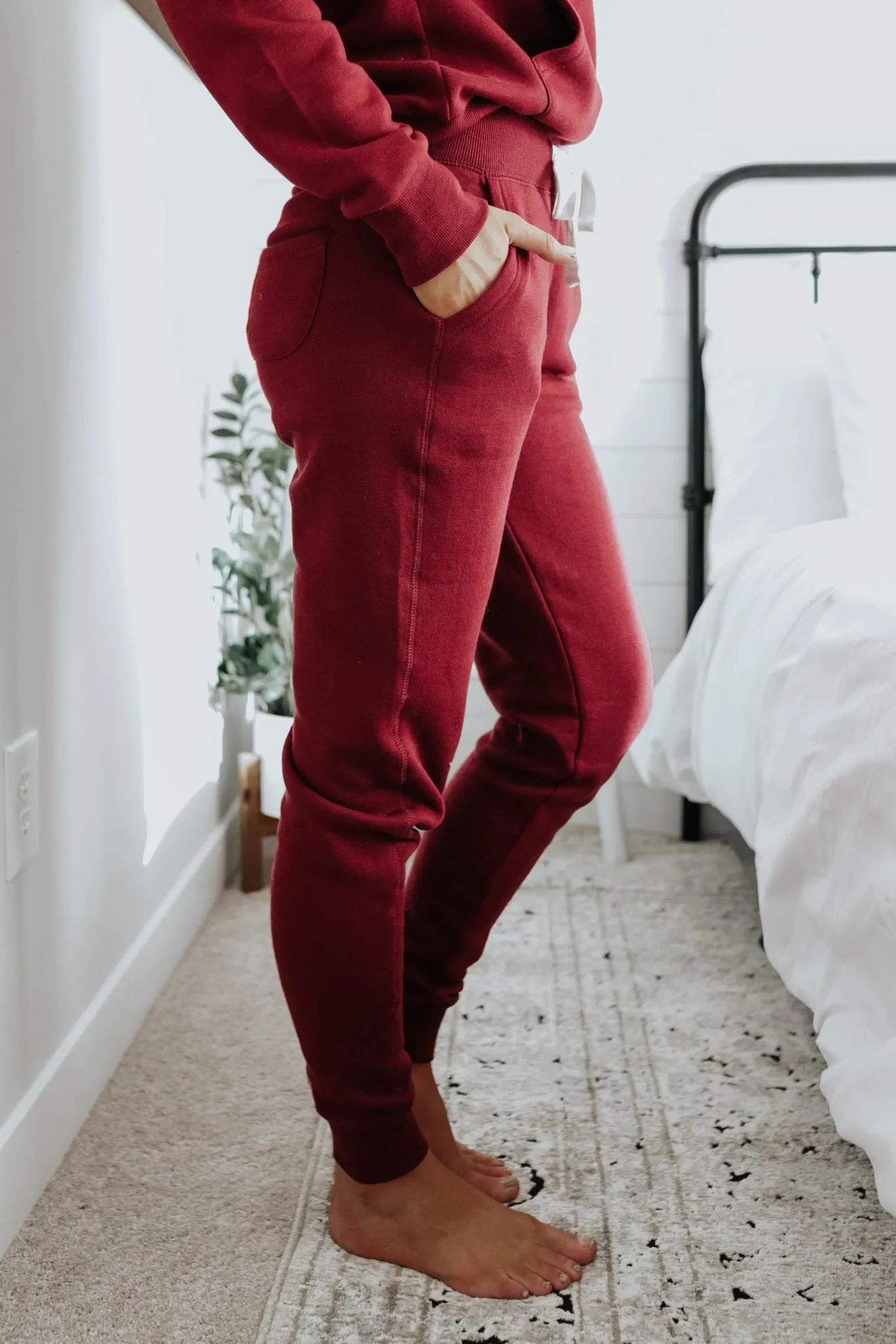 Drawstring Burgundy Fleece Joggers