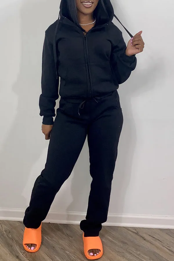 Drawstring Hoodie & Sweatpants Set