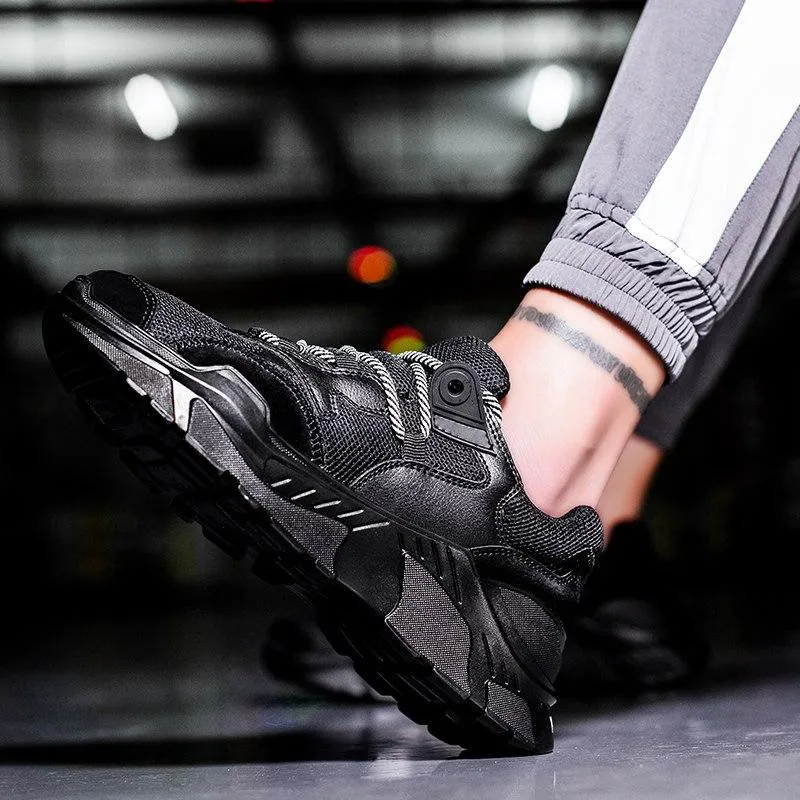 MERCY RX97 Chunky Leather/Mesh Sneakers - Triple Black