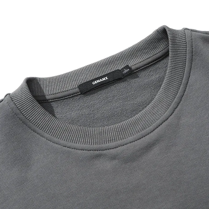 Minimalist Ribbed Crew Neck Pullover Sweatshirt