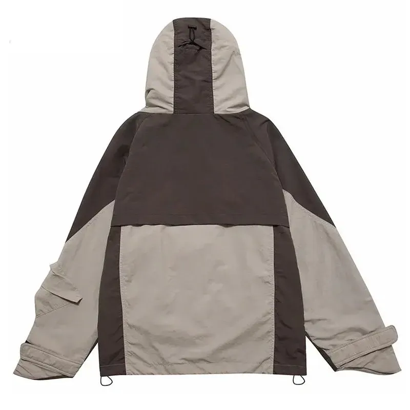 Oversized Spliced Color Hooded Windbreaker Jacket