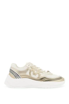 Pinko Mesh And Metallic Faux Leather Sneakers In