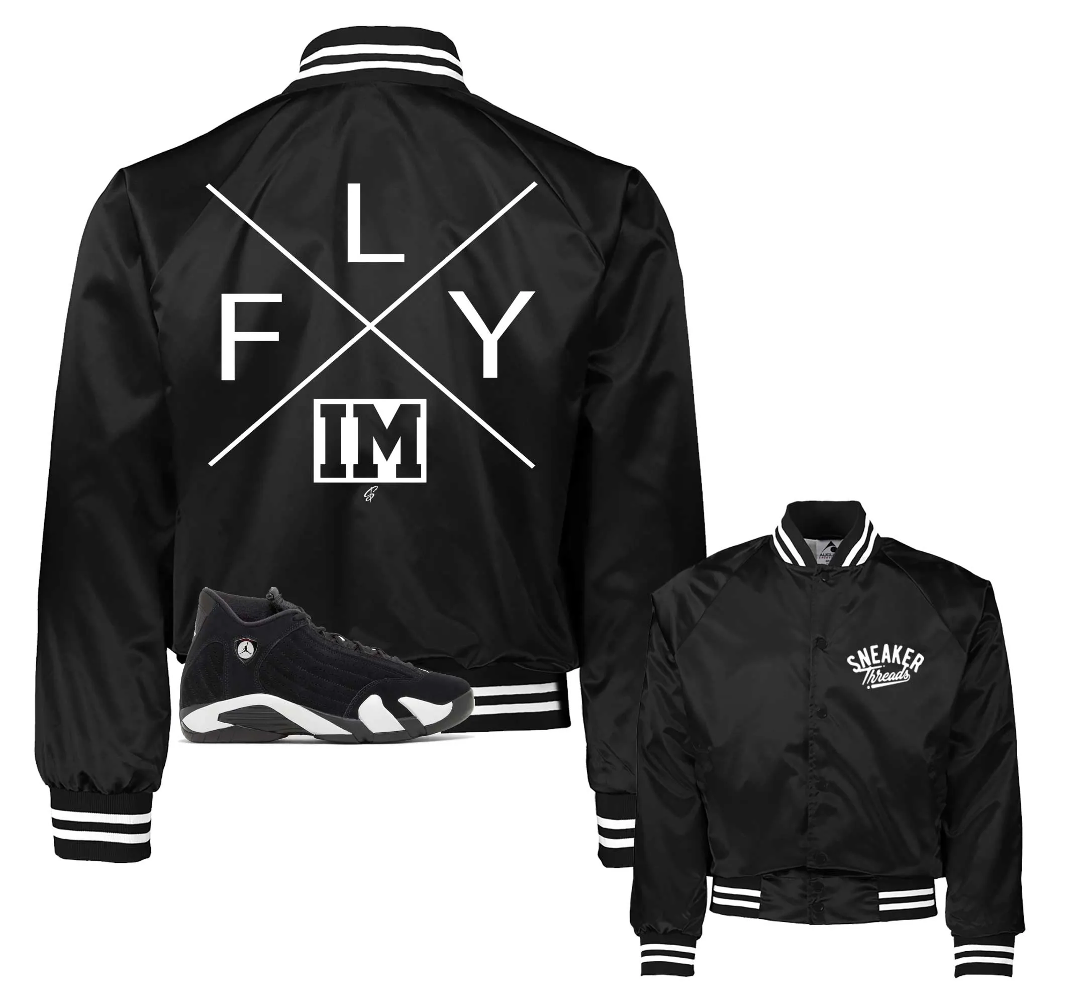 Retro 14 Black/White I'm Fly Satin Jacket