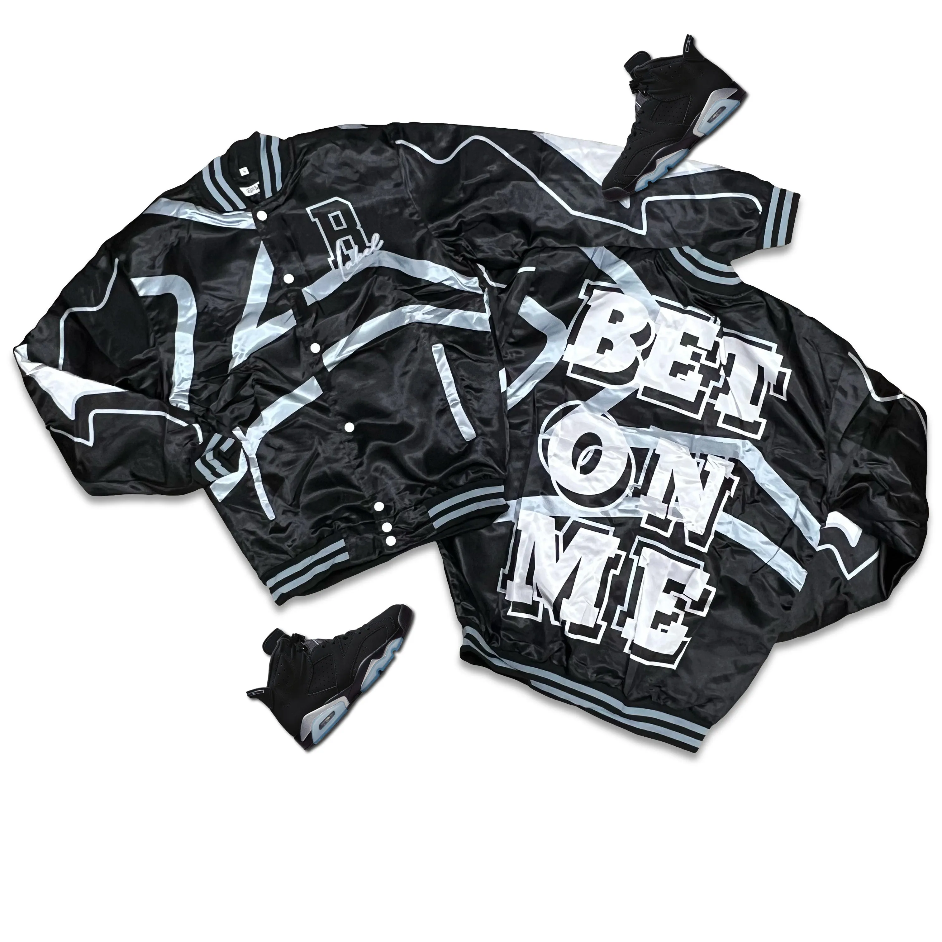 RETRO LABEL BET ON ME Satin JACKET (RETRO 6 METALLIC SILVER)