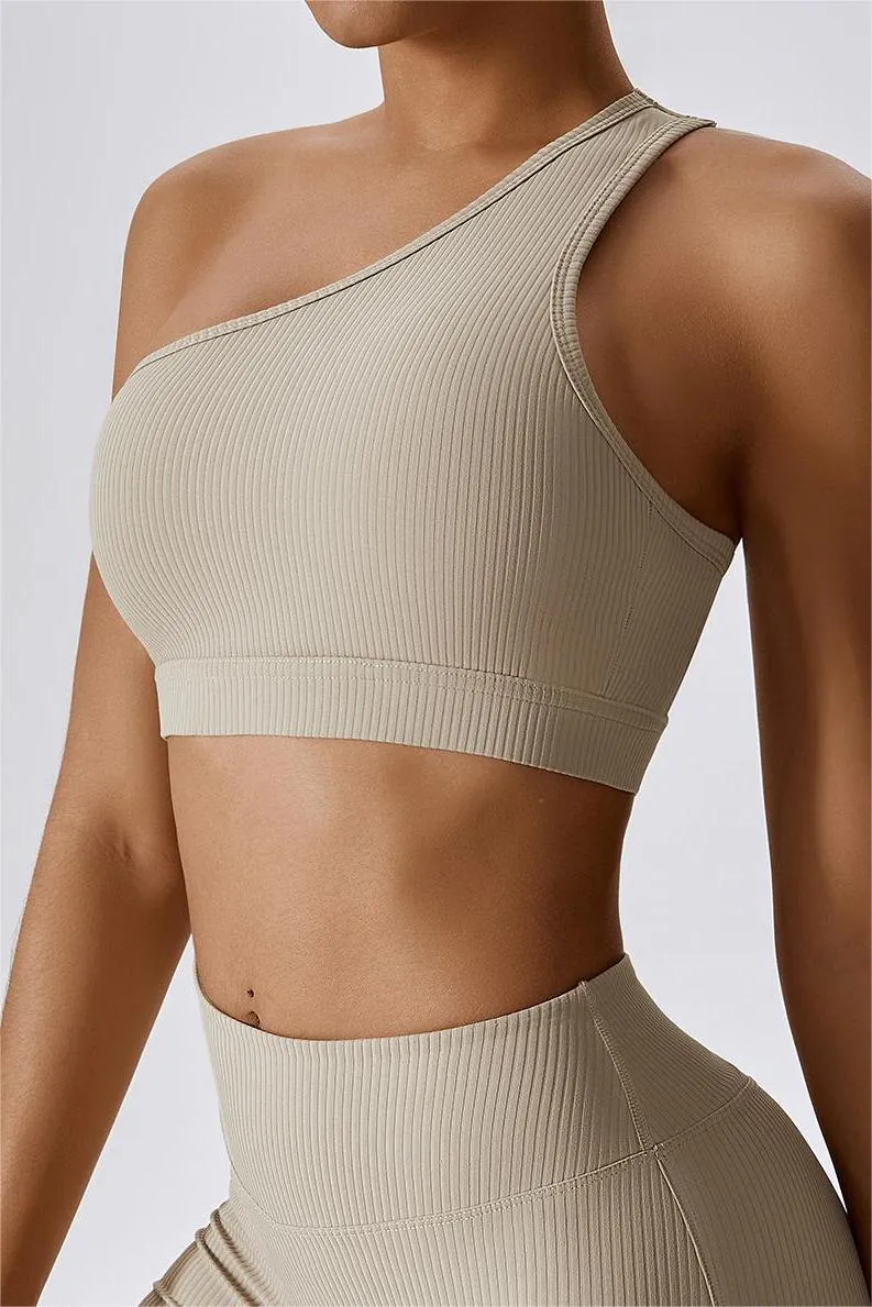 Ribbed One Shoulder Sports Bra