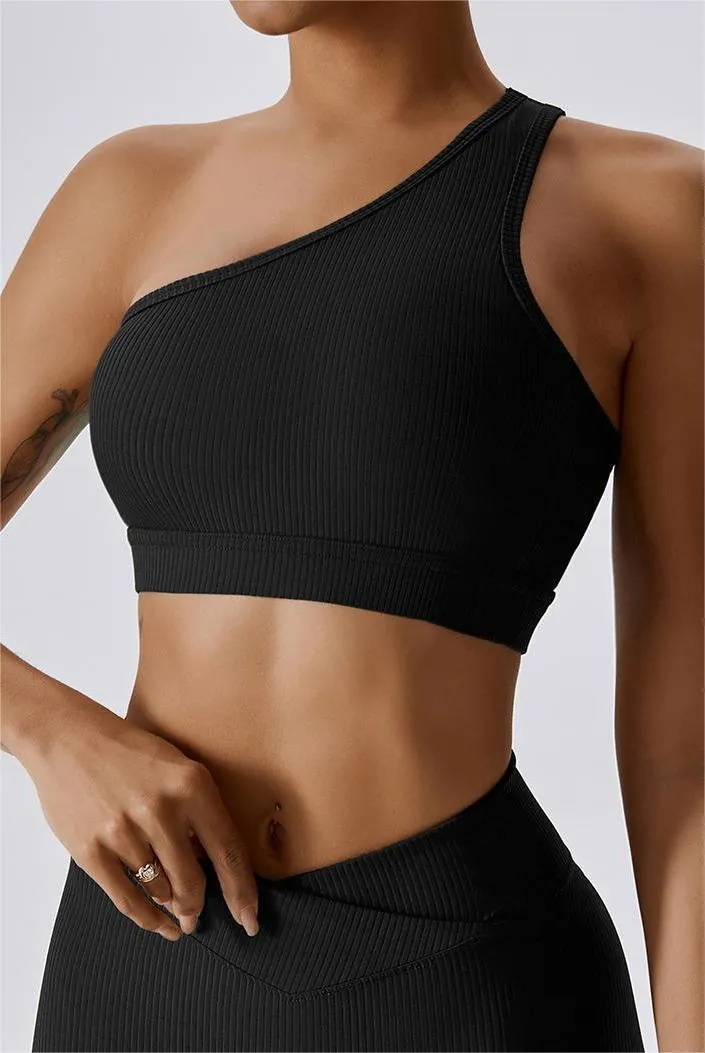 Ribbed One Shoulder Sports Bra