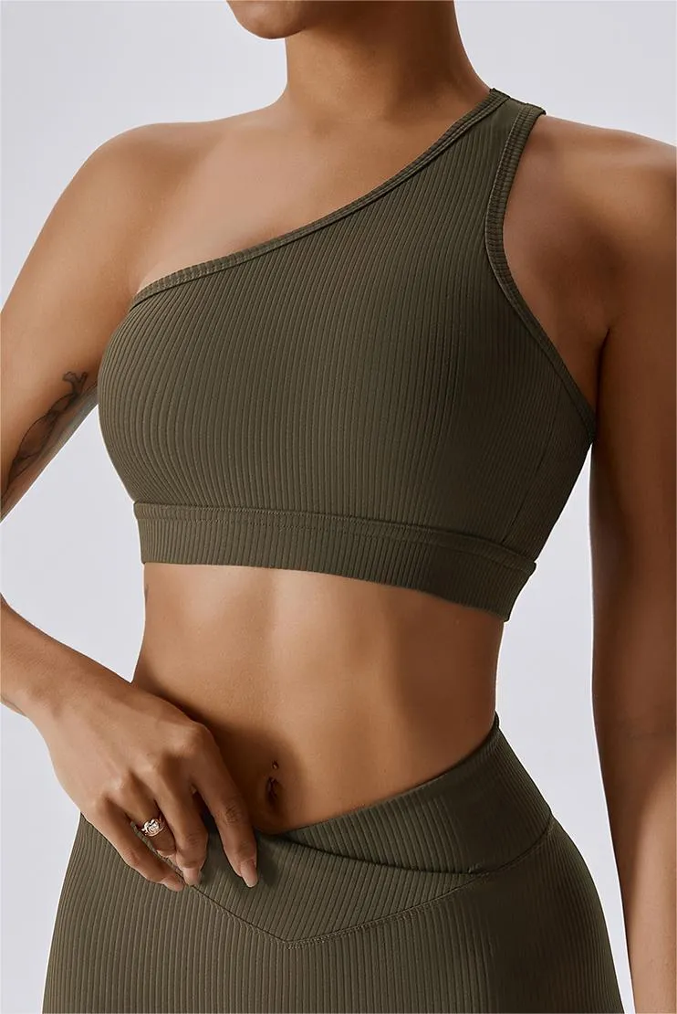 Ribbed One Shoulder Sports Bra