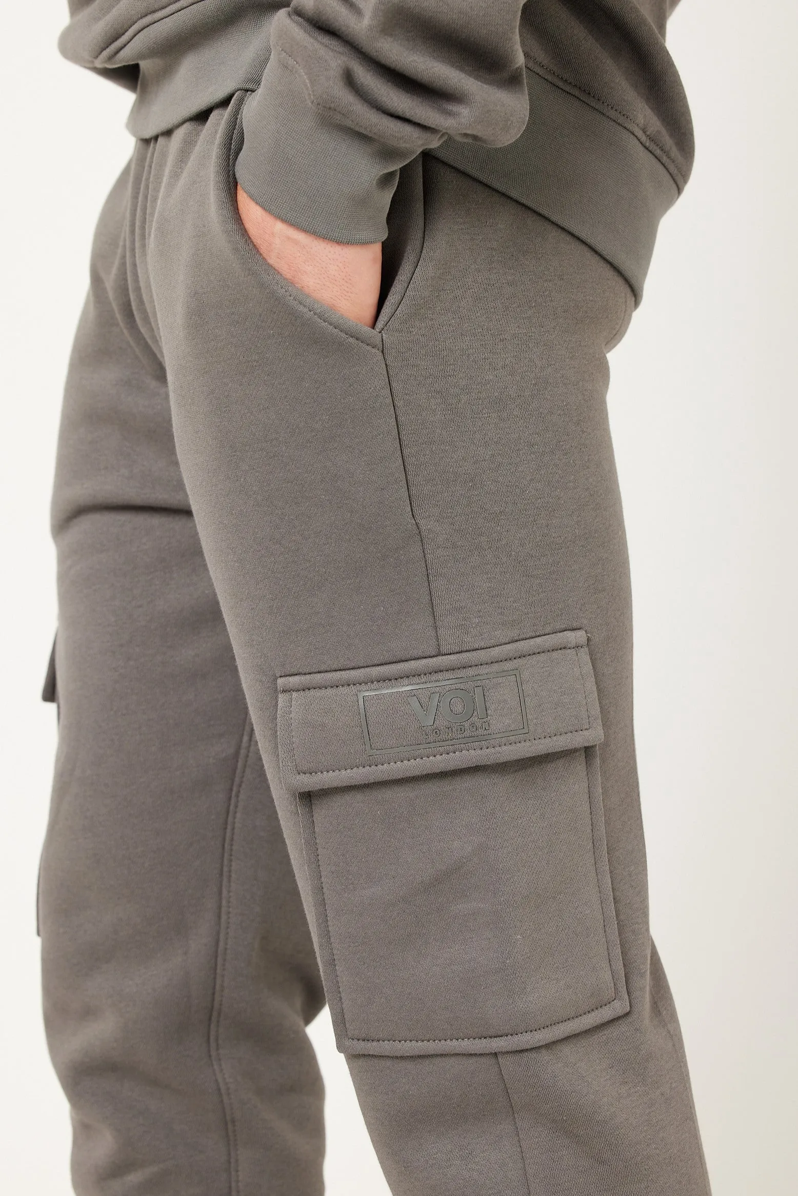 Rodney 1/4 Zip Fleece Cargo Tracksuit - Dark Grey