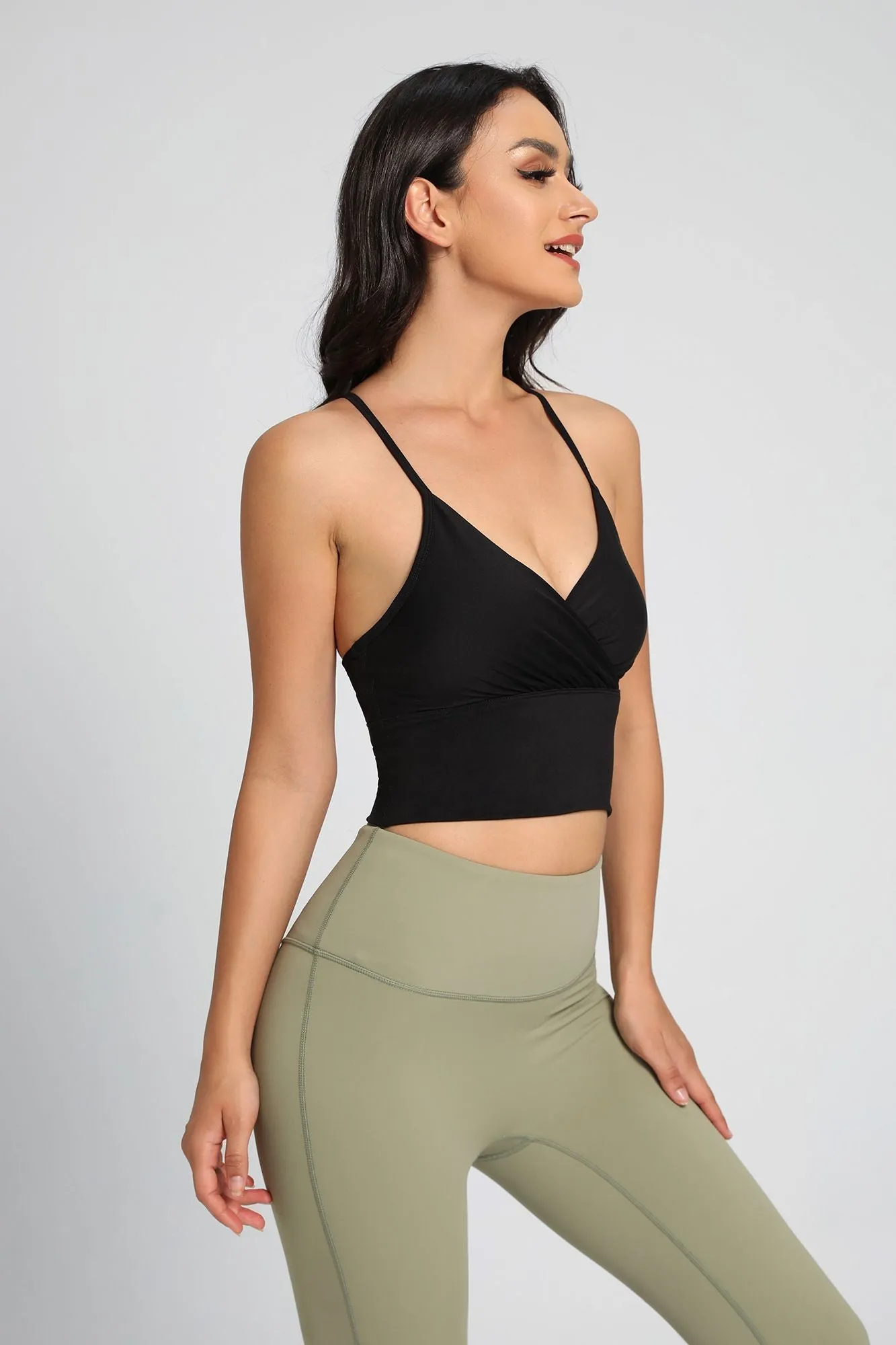 Twist Front Thin Straps Y-Back Sports Bra