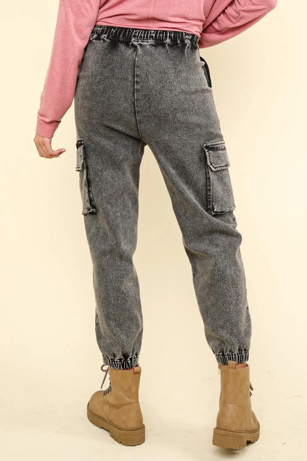 VERY J Washed Drawstring Jogger Cargo Jeans