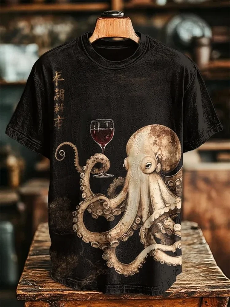 Men's Octopus 3D Art Print T-Shirt Korean Japanese Fashion Short Sleeve O-Neck Tees Holiday 2025 New Hot Woven Man Clothes - Image 2