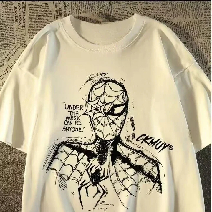Marvel Superhero Spider-Man Print Style Cotton Short-sleeved T-shirt, Summer Loose Men's and Women's T-shirt Top - Image 3