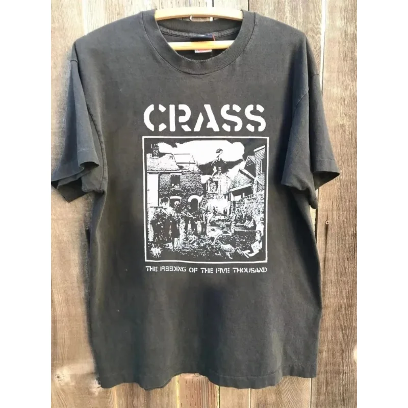 Casual, fashionable, loose and breathable, suitable for daily wear. Summer men's pure cotton retro CRASS feeding T-shirt