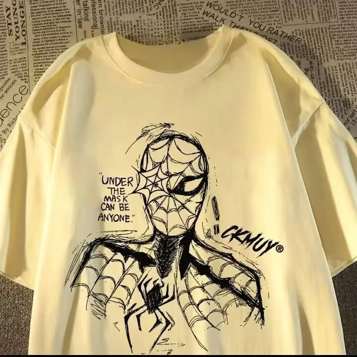 Marvel Superhero Spider-Man Print Style Cotton Short-sleeved T-shirt, Summer Loose Men's and Women's T-shirt Top - Image 4