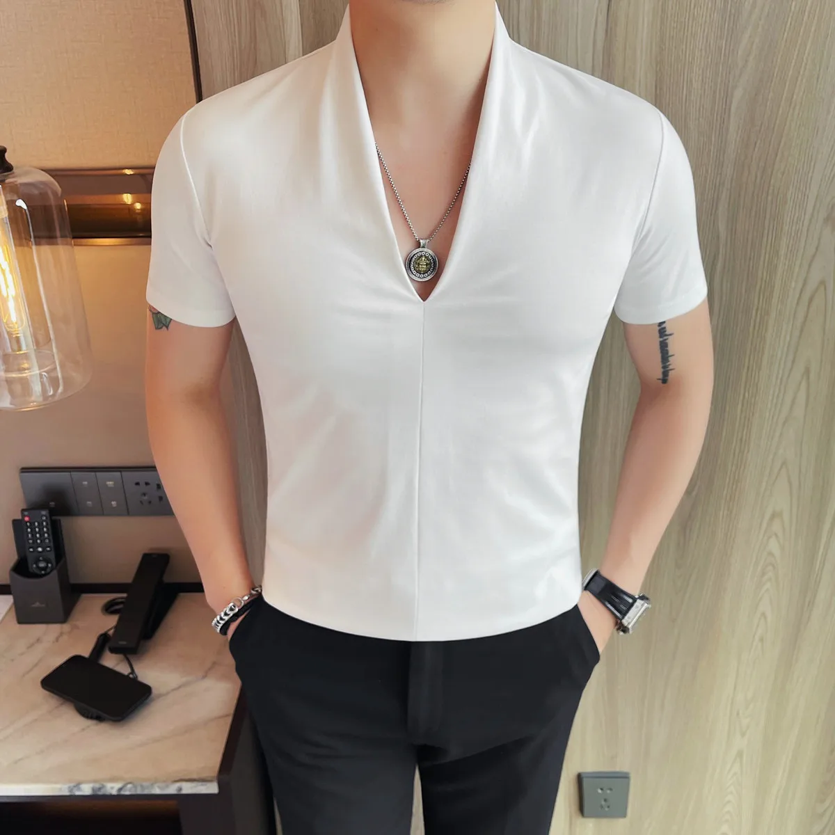 Summer Men's T Shirts Fashion Sexy V Neck Short Sleeve T-Shirt Man Clothing 2025 Slim Fit Casual Tops Tee Shirt Homme Plus Size - Image 3