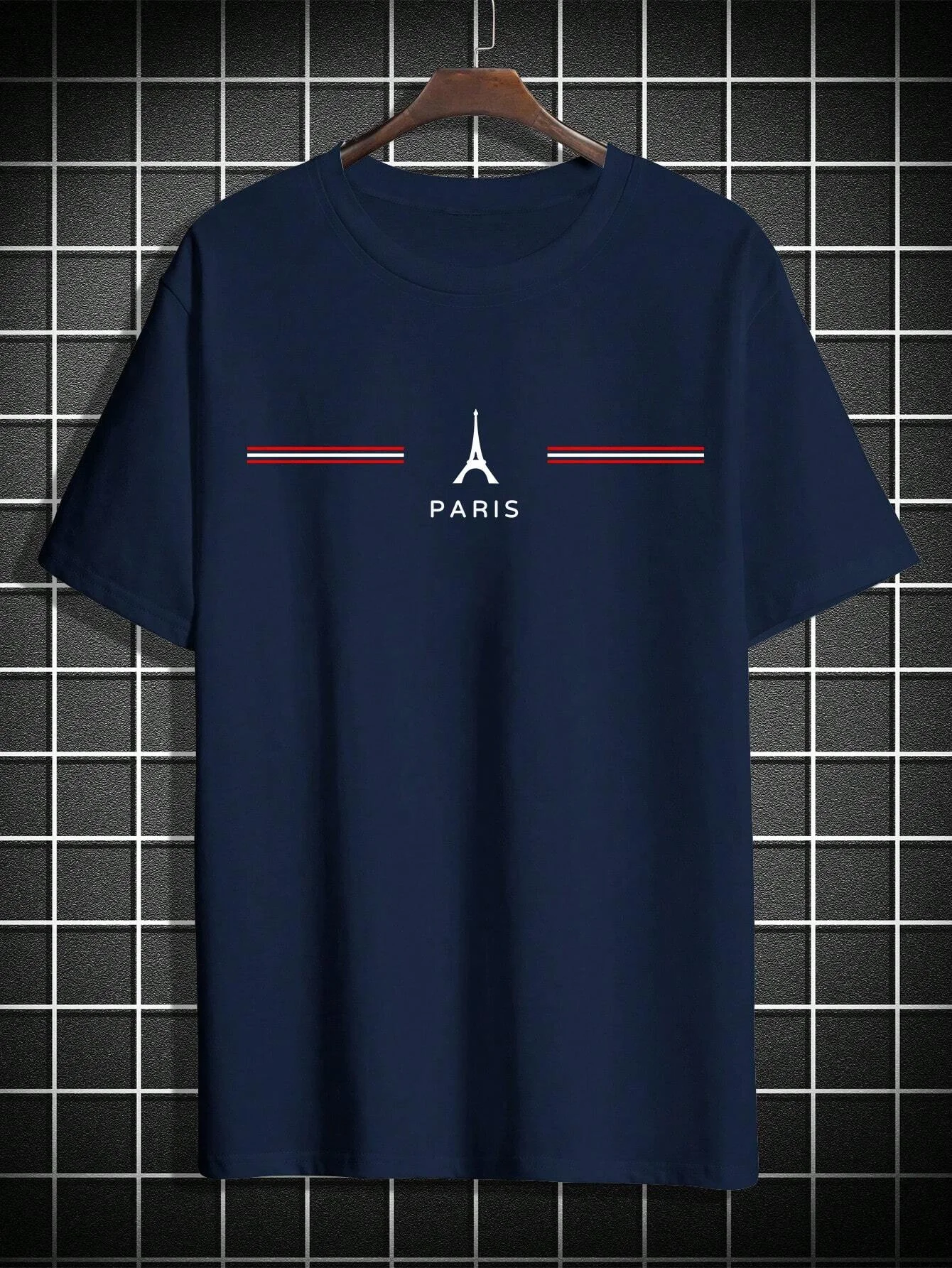 Men's 100% cotton summer loose size comfortable PARIS letter print slim fit casual sports round neck short sleeved T-shirt top - Image 3