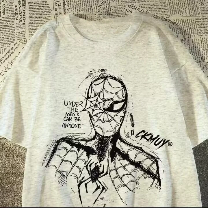 Marvel Superhero Spider-Man Print Style Cotton Short-sleeved T-shirt, Summer Loose Men's and Women's T-shirt Top - Image 5