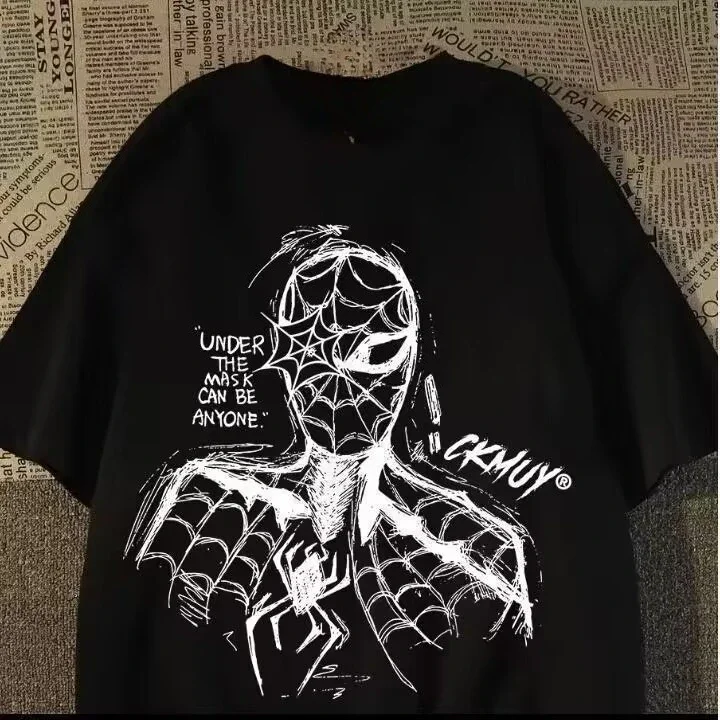 Marvel Superhero Spider-Man Print Style Cotton Short-sleeved T-shirt, Summer Loose Men's and Women's T-shirt Top - Image 2