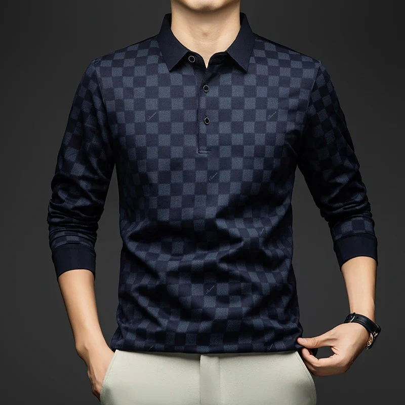 BROWON Polo Shirts for Man Autumn Business Slim Fit Long Sleeve T Shirt Men 2025 New Casual Loose Pullover Plaid Men Tops & Tees - Image 6
