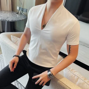 Summer Men's T Shirts Fashion Sexy V Neck Short Sleeve T-Shirt Man Clothing 2025 Slim Fit Casual Tops Tee Shirt Homme Plus Size